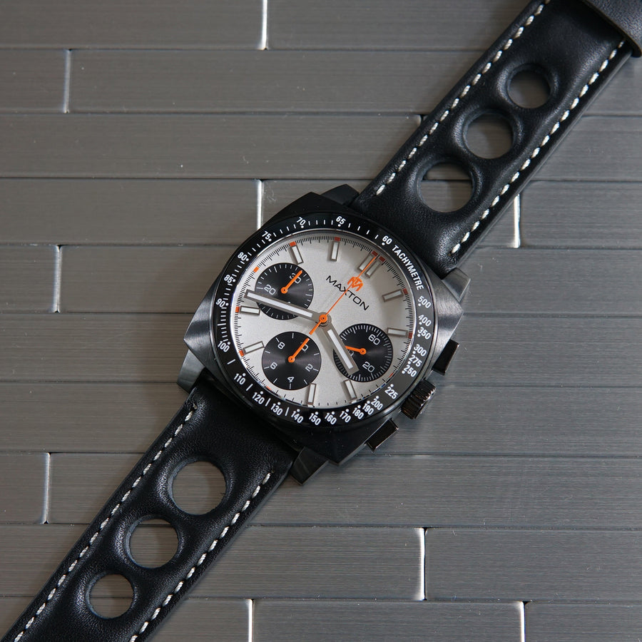 Maxton Men's Watch - White Dial - PVD Black Case Watch - McDowell Time Auto-Quartz Kinetic Movement YT57