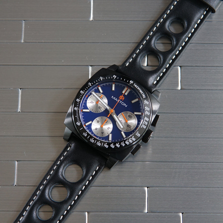 Maxton Men's Watch - Blue Dial - PVD Black Case Watch - McDowell Time Auto-Quartz Kinetic Movement YT57