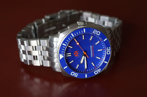 Tidewater Men's Watch - Blue Dial - Brushed Stainless Watch - McDowell Time Auto-Quartz Kinetic Movement YT57