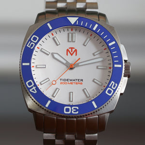 Tidewater Men's Watch - White Dial - Brushed Stainless Watch - McDowell Time Auto-Quartz Kinetic Movement YT57