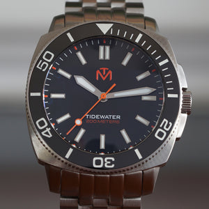 Tidewater Men's Watch - Black Dial - Brushed Stainless Watch - McDowell Time Auto-Quartz Kinetic Movement YT57