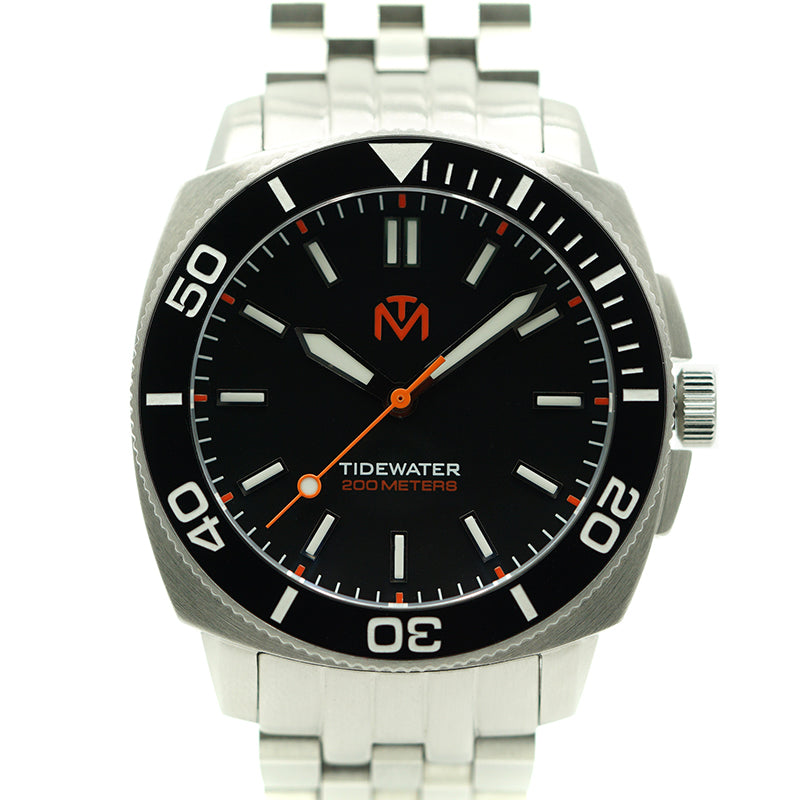 Tidewater Men's Watch - Black Dial - Brushed Stainless Watch - McDowell Time Auto-Quartz Kinetic Movement YT57