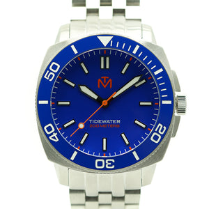 Tidewater Men's Watch - Blue Dial - Brushed Stainless Watch - McDowell Time Auto-Quartz Kinetic Movement YT57