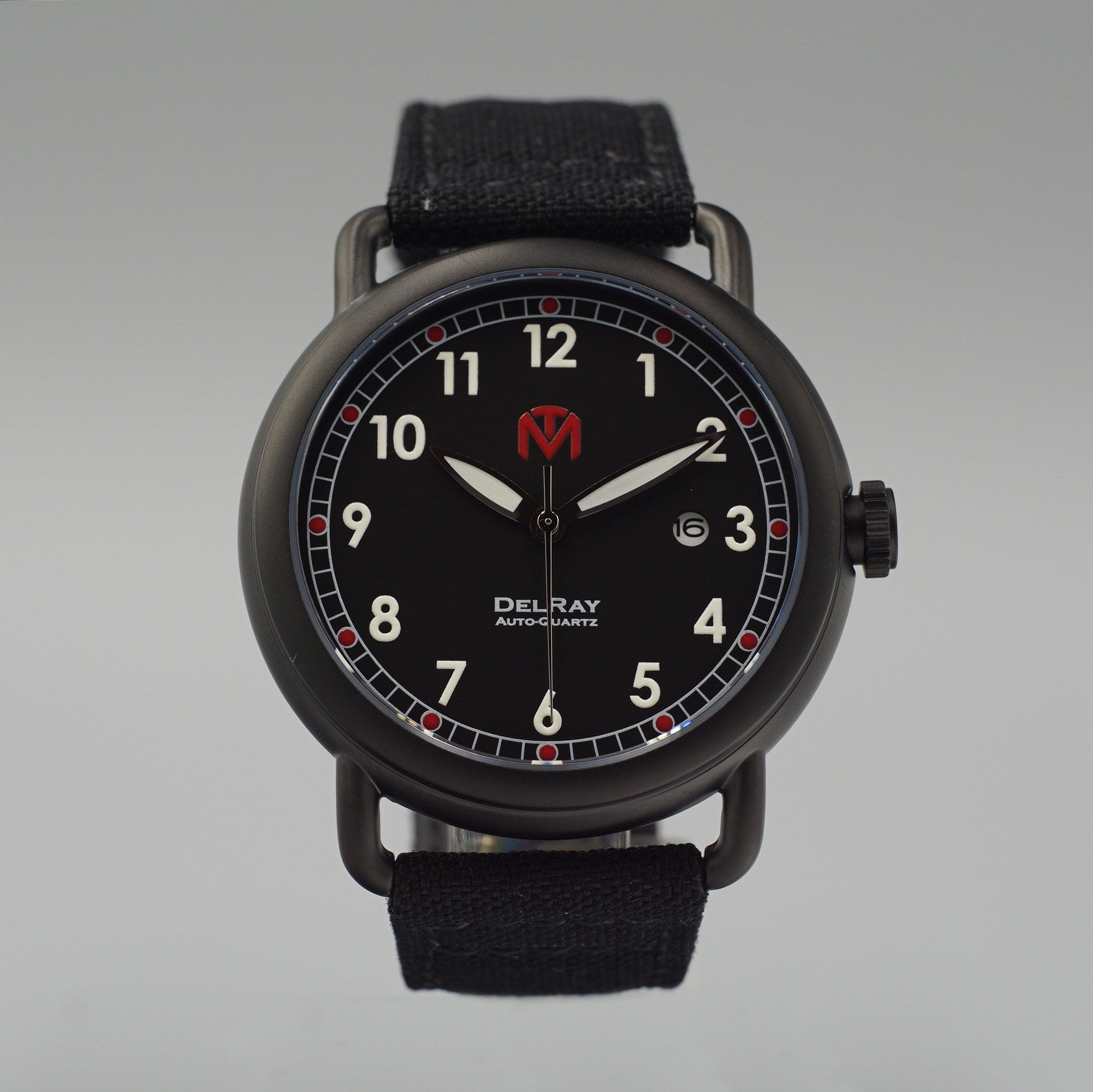 DelRay Men's Watch - Black Dial - PVD Black Case Watch - McDowell Time Auto-Quartz Kinetic Movement YT57