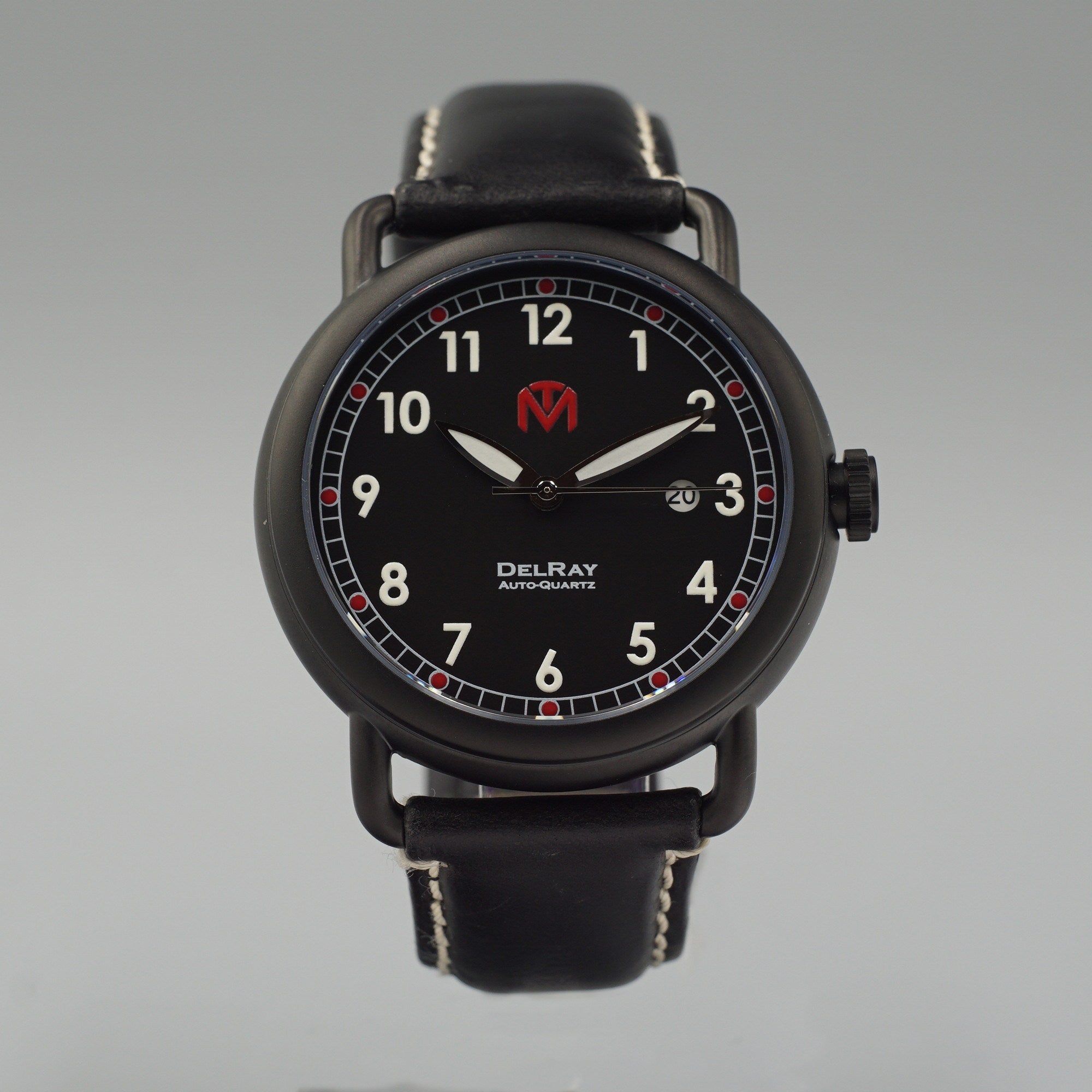 DelRay Men's Watch - Black Dial - PVD Black Case Watch - McDowell Time Auto-Quartz Kinetic Movement YT57