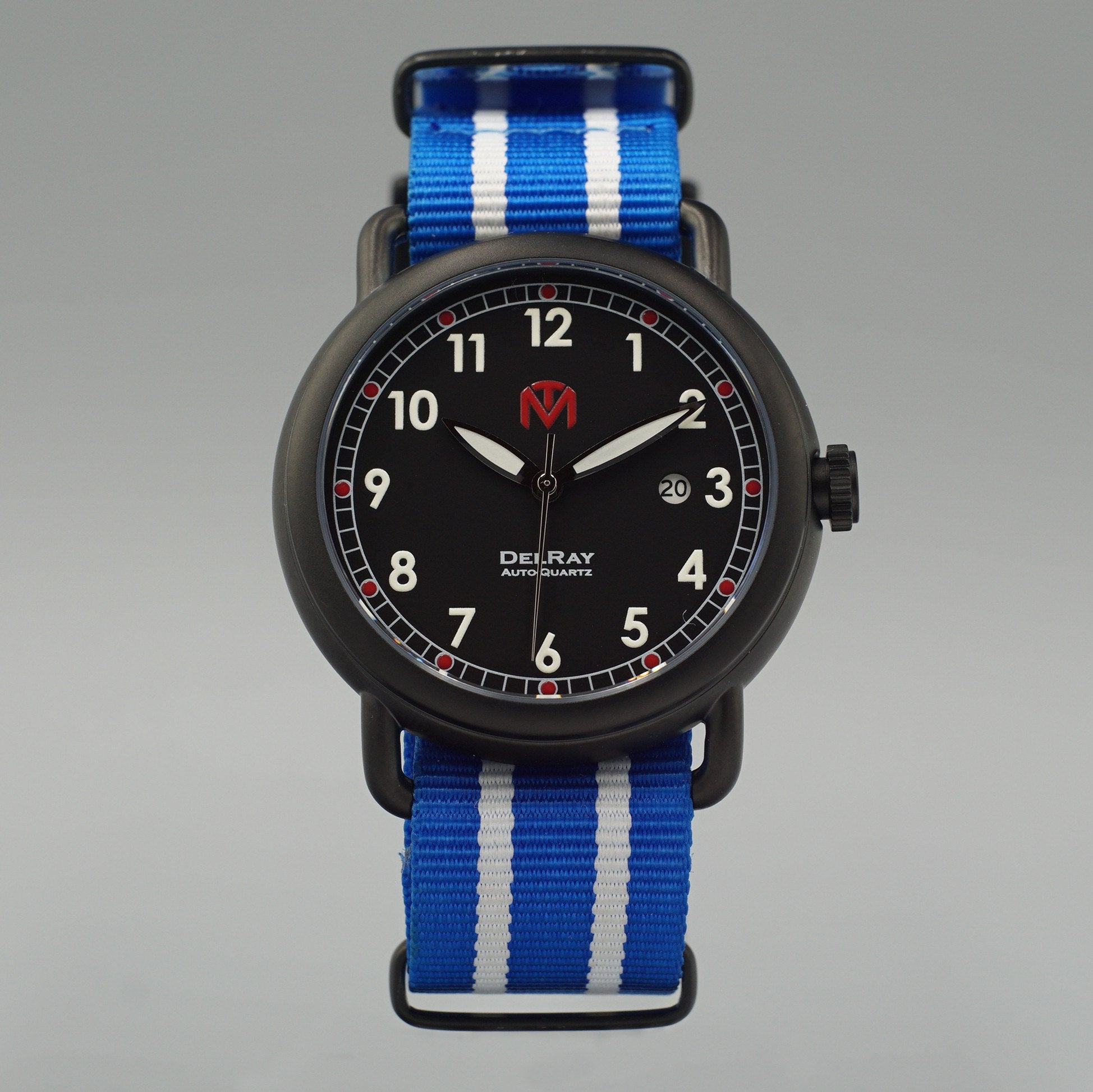 DelRay Men's Watch - Black Dial - PVD Black Case Watch - McDowell Time Auto-Quartz Kinetic Movement YT57