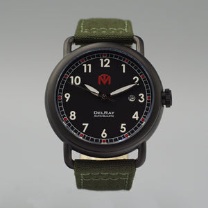 DelRay Men's Watch - Black Dial - PVD Black Case Watch - McDowell Time Auto-Quartz Kinetic Movement YT57