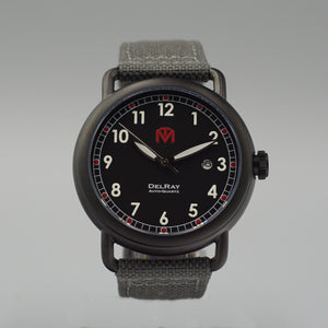 DelRay Men's Watch - Black Dial - PVD Black Case Watch - McDowell Time Auto-Quartz Kinetic Movement YT57