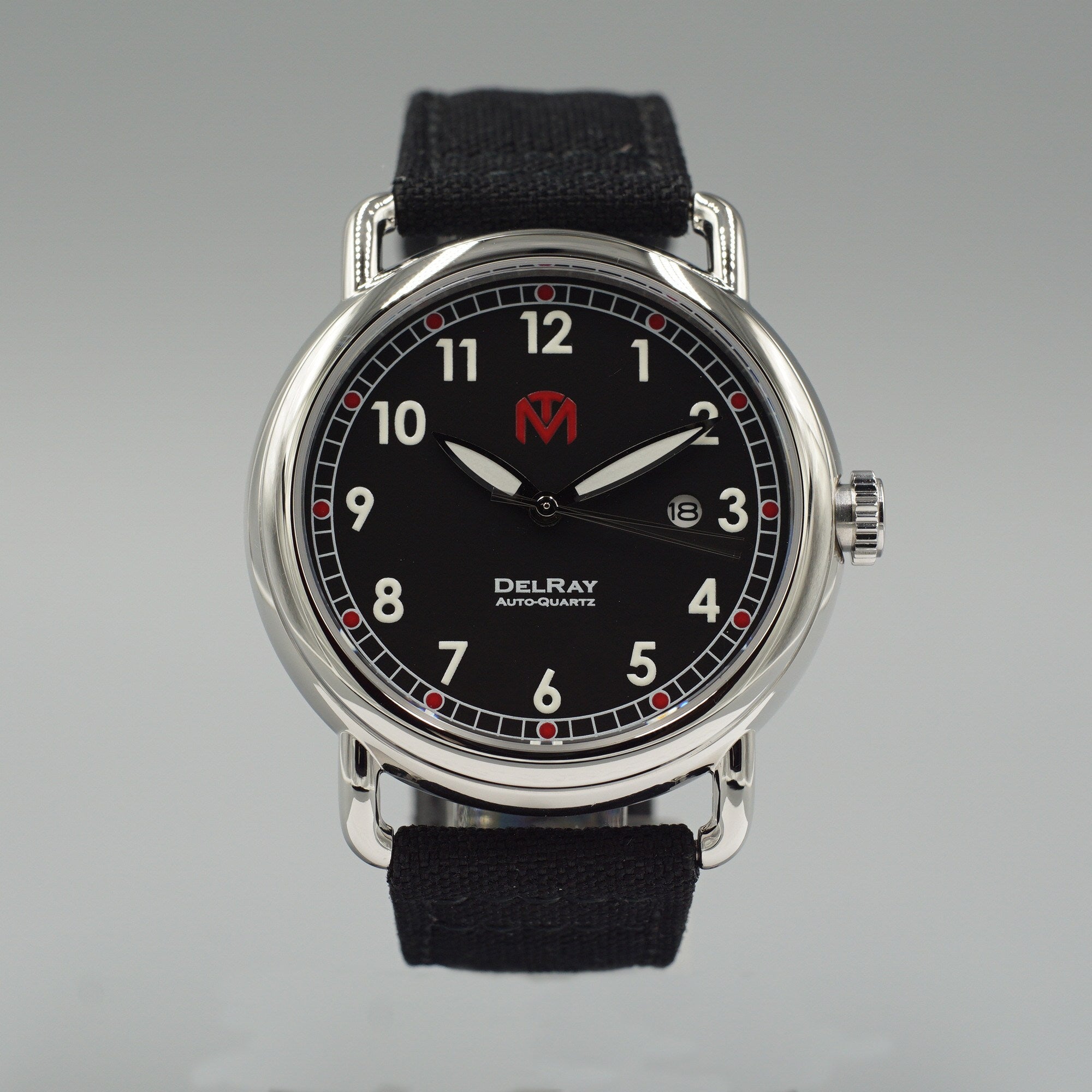 DelRay Men's Watch - Black Dial - Polished Case Watch - McDowell Time Auto-Quartz Kinetic Movement YT57