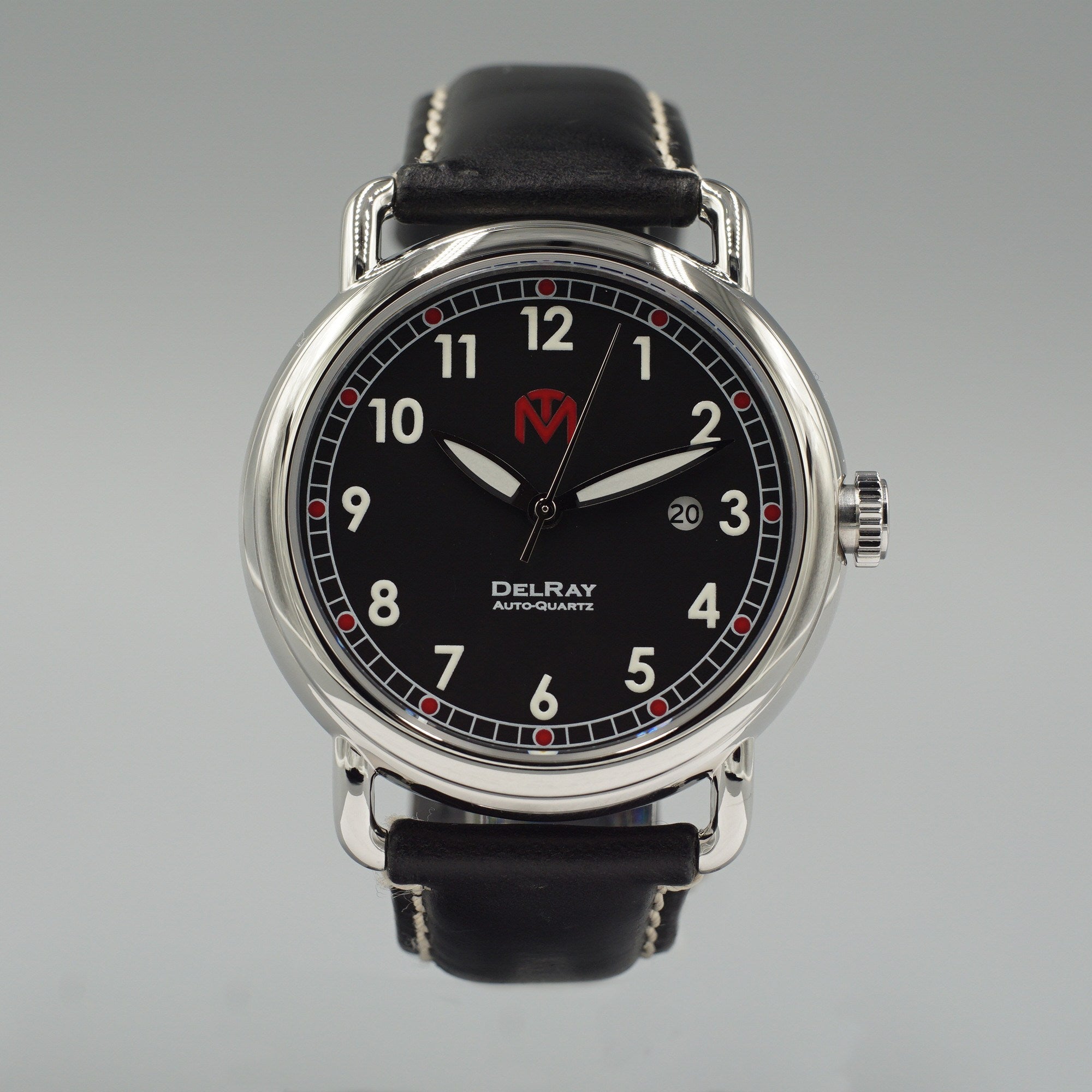 DelRay Men's Watch - Black Dial - Polished Case Watch - McDowell Time Auto-Quartz Kinetic Movement YT57