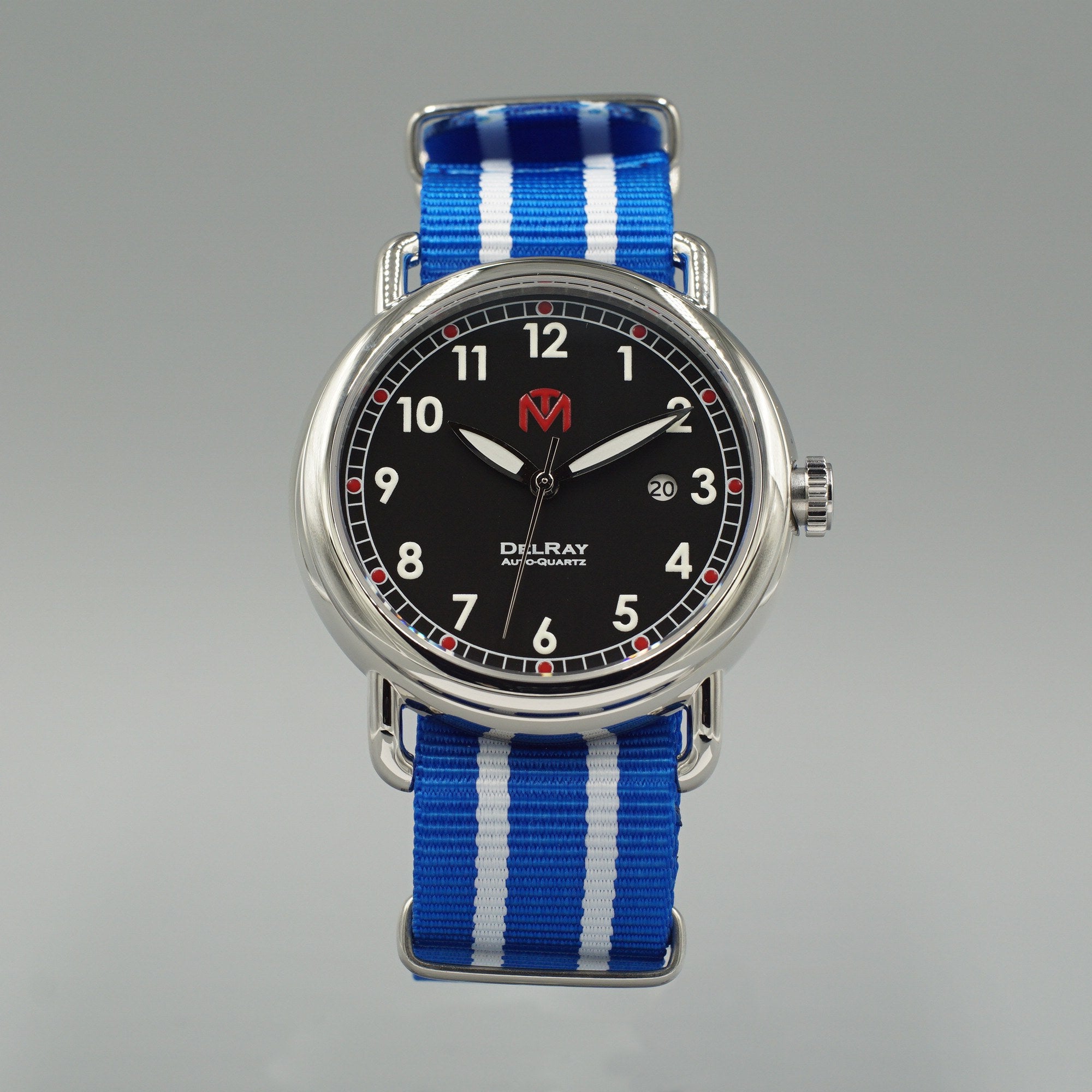 DelRay Men's Watch - Black Dial - Polished Case Watch - McDowell Time Auto-Quartz Kinetic Movement YT57