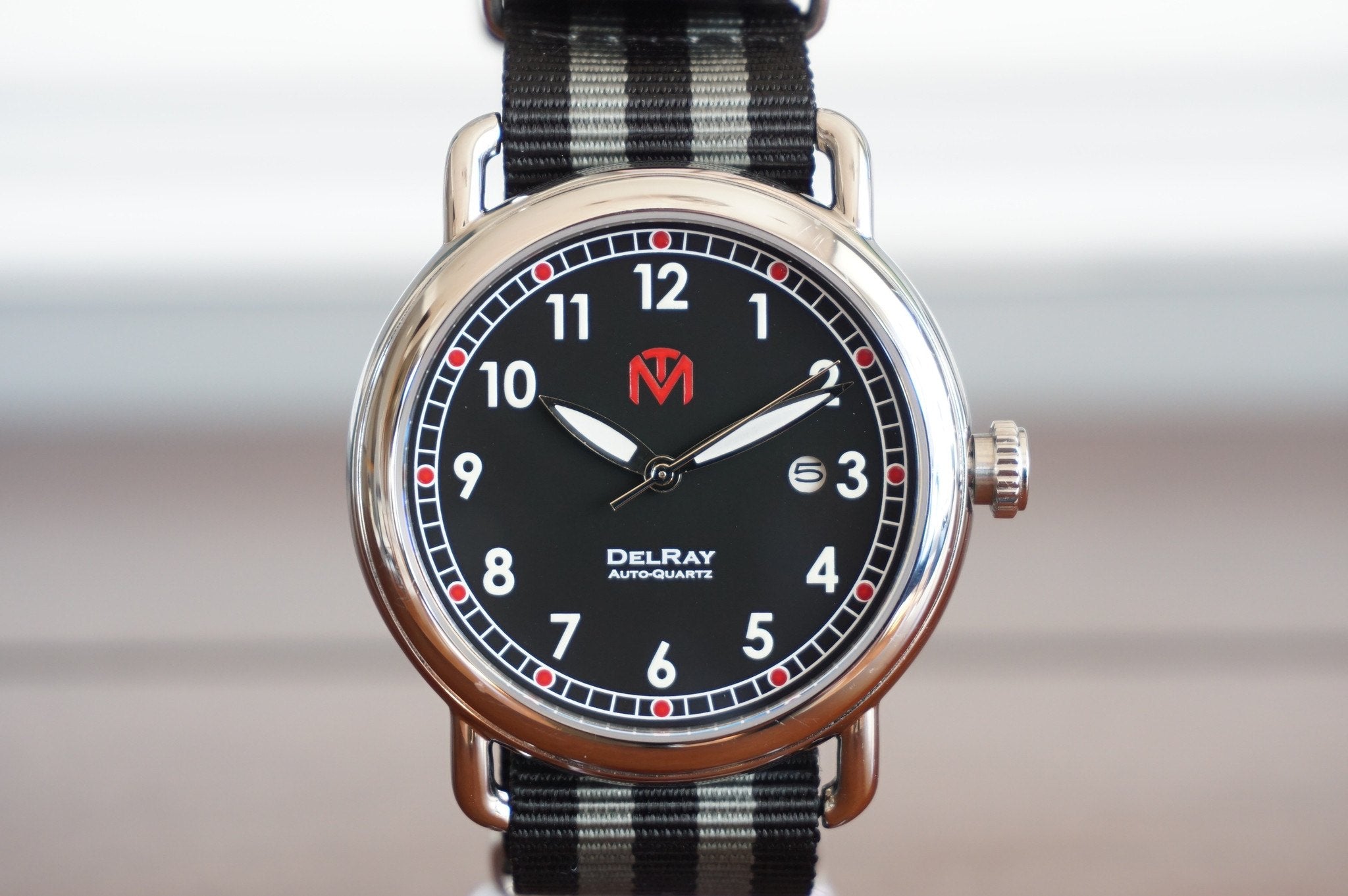 DelRay Men's Watch - Black Dial - Polished Case Watch - McDowell Time Auto-Quartz Kinetic Movement YT57