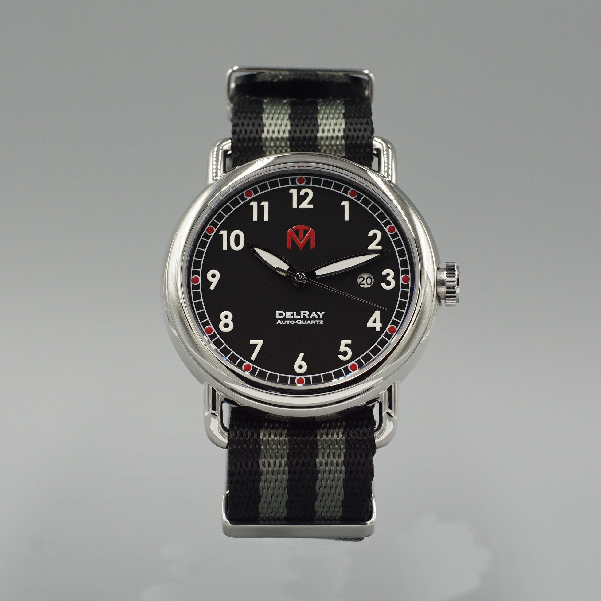 DelRay Men's Watch - Black Dial - Polished Case Watch - McDowell Time Auto-Quartz Kinetic Movement YT57