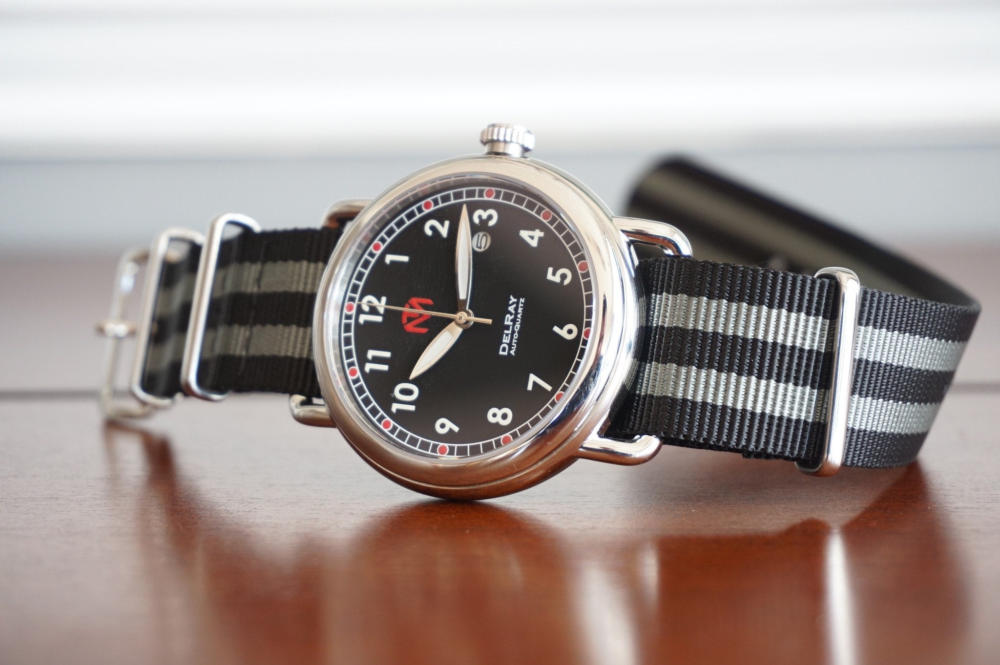 DelRay Men's Watch - Black Dial - Polished Case Watch - McDowell Time Auto-Quartz Kinetic Movement YT57