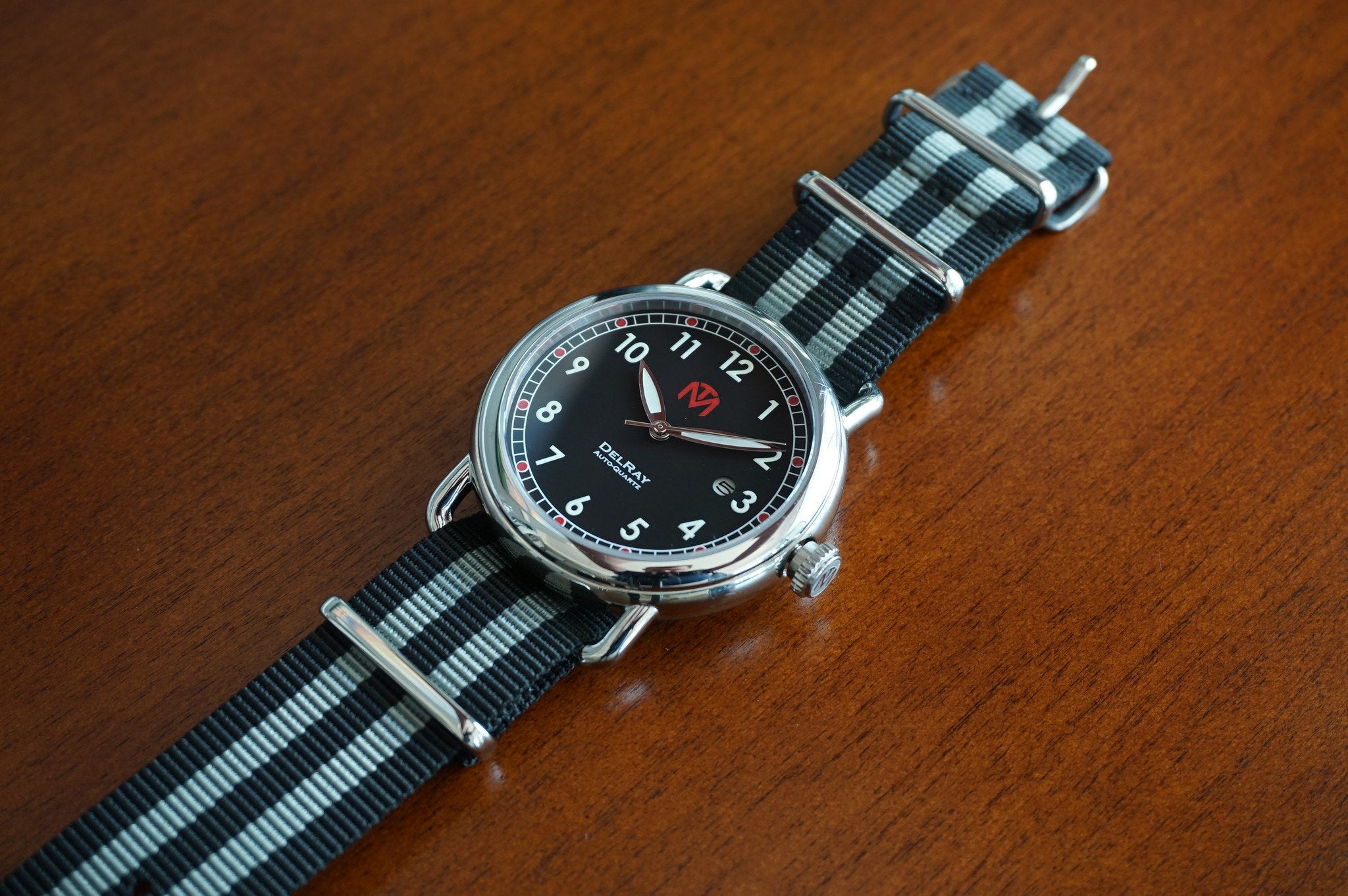 DelRay Men's Watch - Black Dial - Polished Case Watch - McDowell Time Auto-Quartz Kinetic Movement YT57