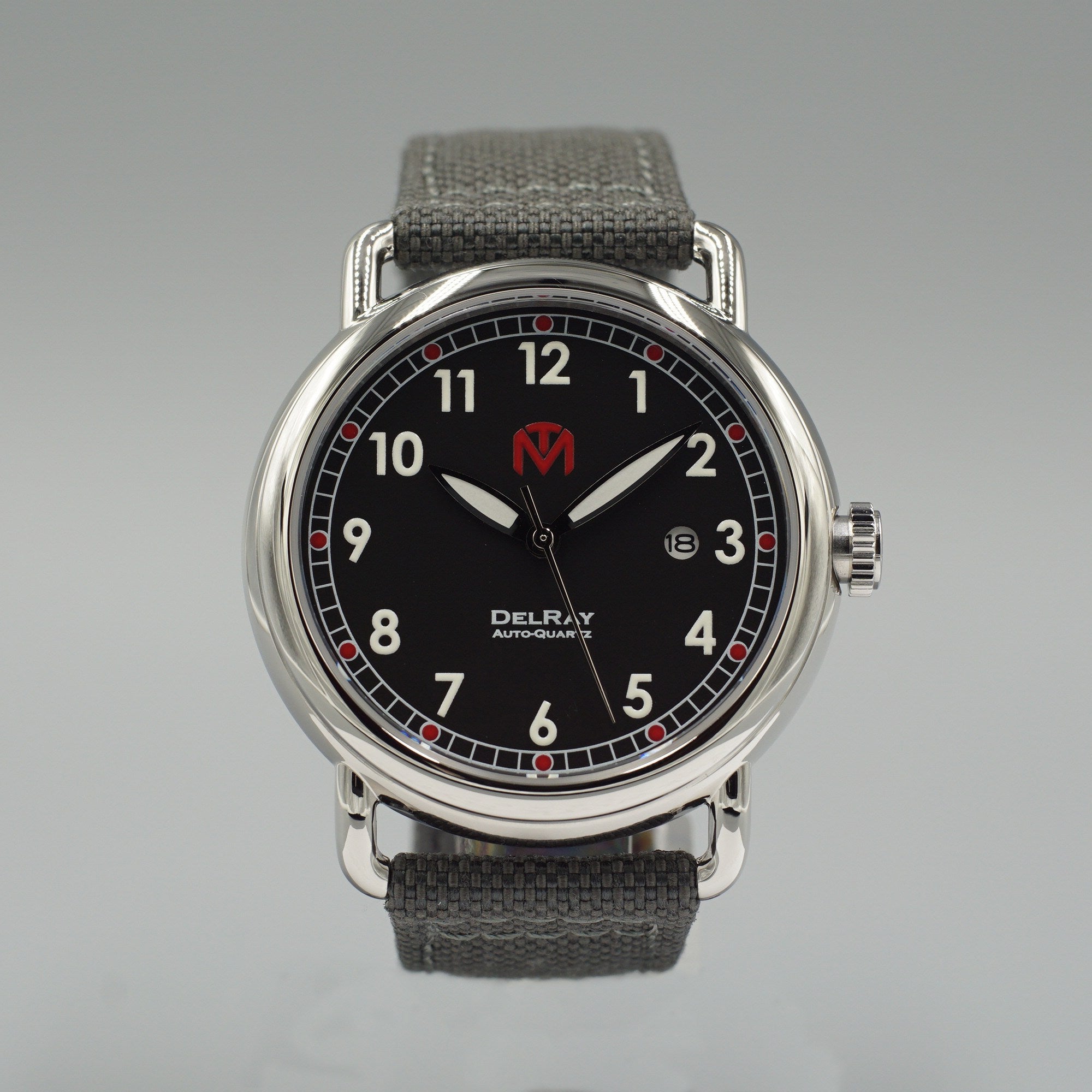 DelRay Men's Watch - Black Dial - Polished Case Watch - McDowell Time Auto-Quartz Kinetic Movement YT57