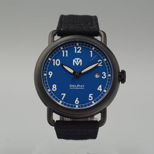 DelRay Men's Watch - Blue Dial - PVD Black Case Watch - McDowell Time Auto-Quartz Kinetic Movement YT57