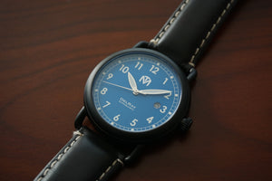 DelRay Men's Watch - Blue Dial - PVD Black Case Watch - McDowell Time Auto-Quartz Kinetic Movement YT57