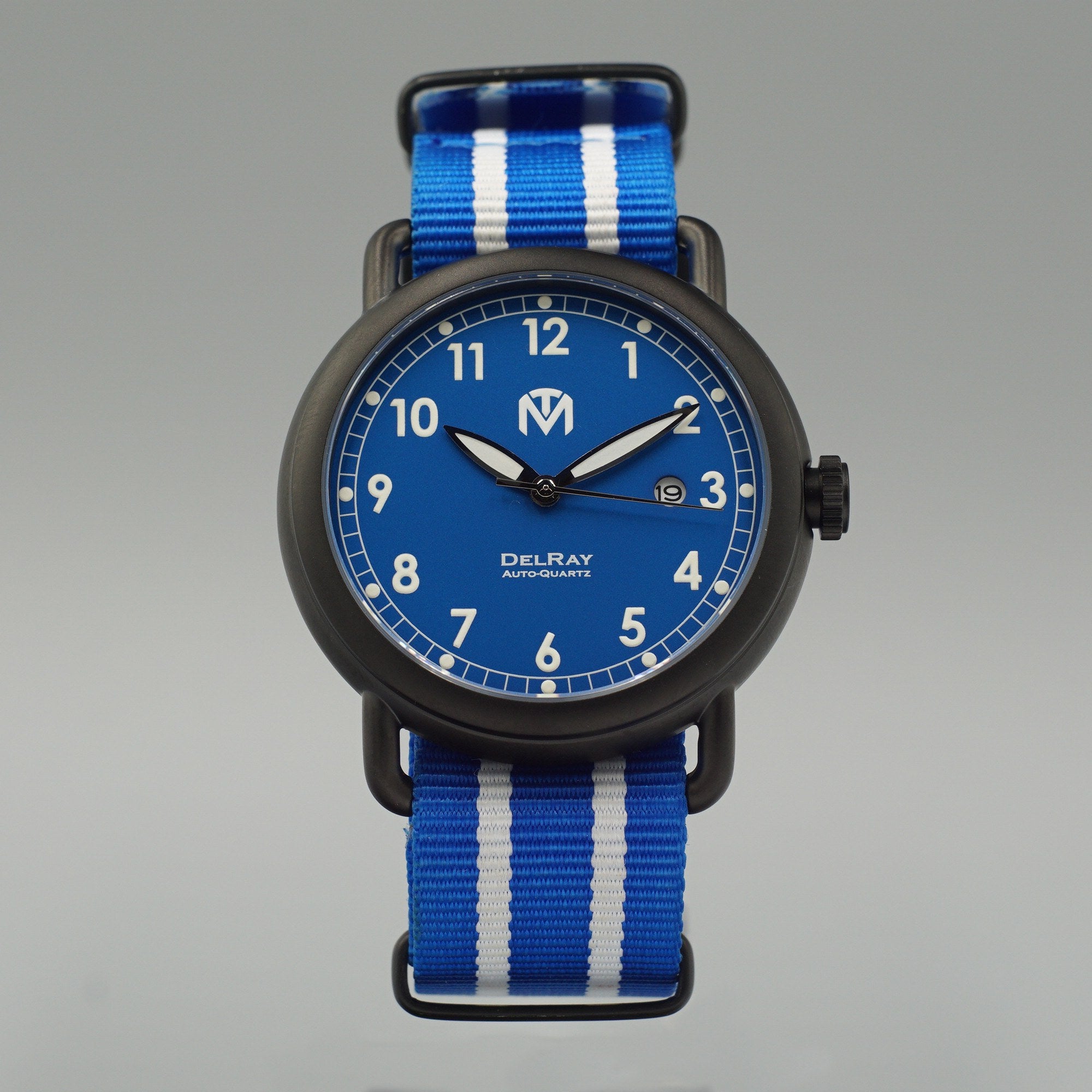 DelRay Men s Watch Blue Dial PVD Black Case