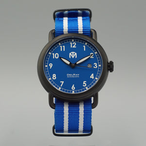 DelRay Men's Watch - Blue Dial - PVD Black Case Watch - McDowell Time Auto-Quartz Kinetic Movement YT57