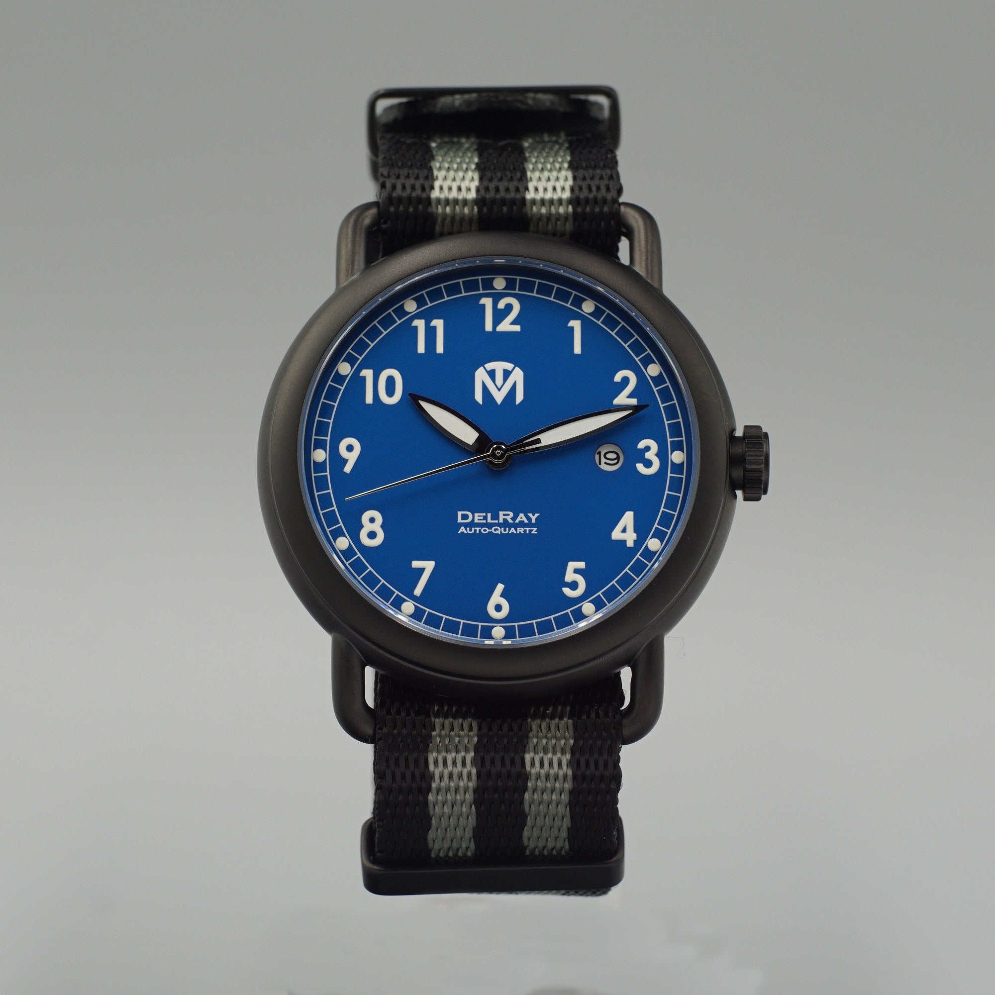 DelRay Men's Watch - Blue Dial - PVD Black Case Watch - McDowell Time Auto-Quartz Kinetic Movement YT57