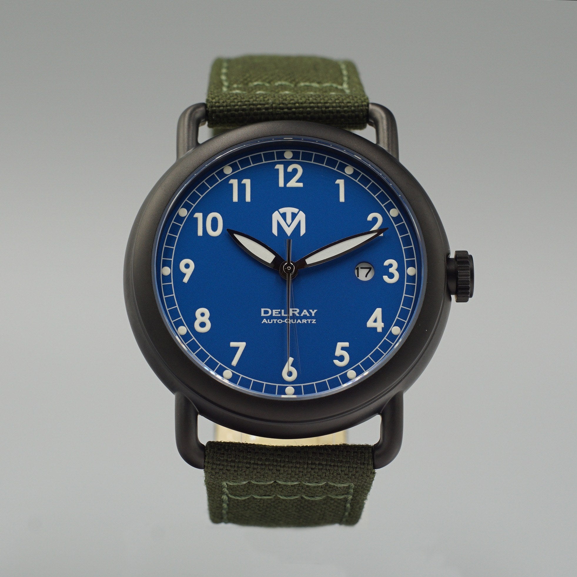 DelRay Men s Watch Blue Dial PVD Black Case