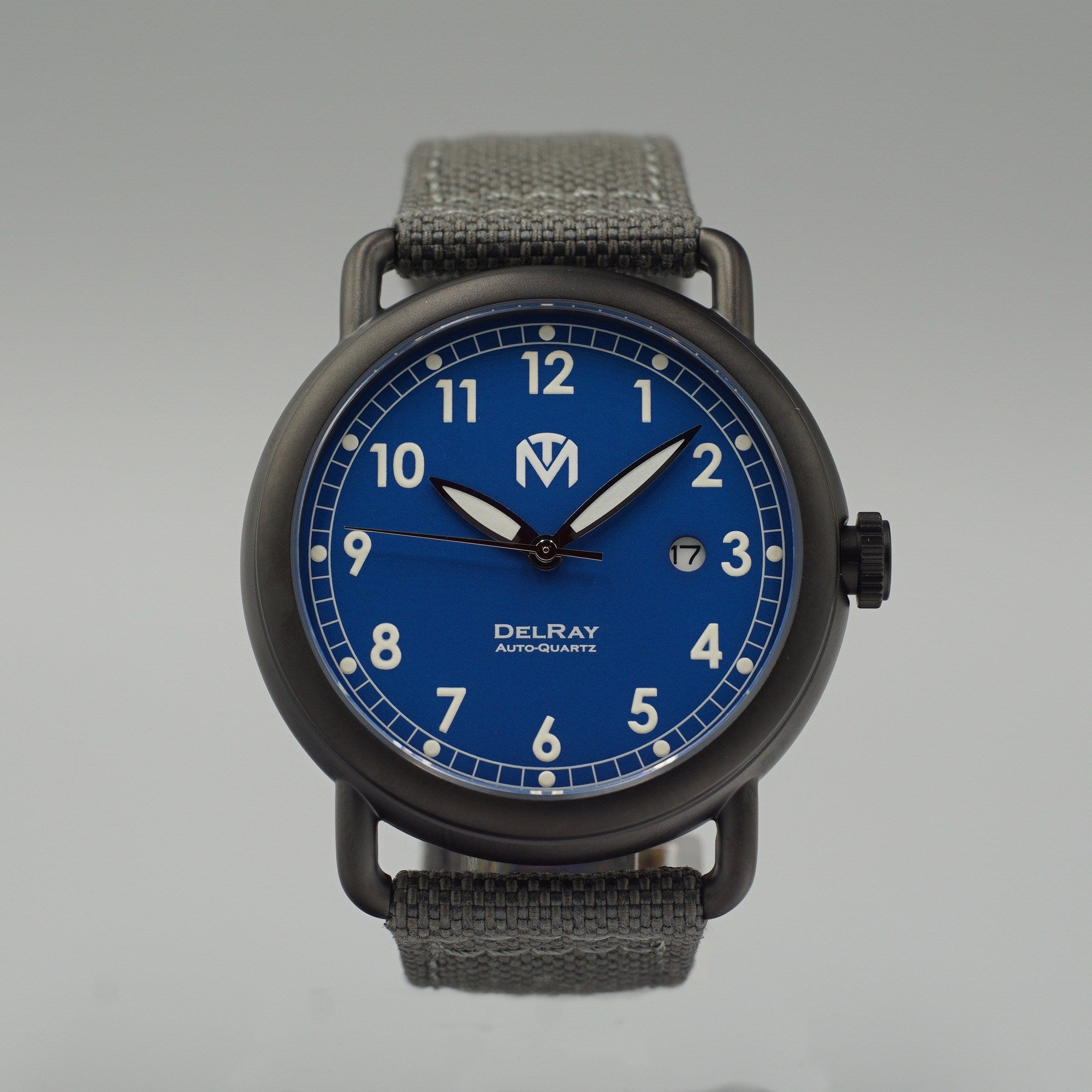 DelRay Men's Watch - Blue Dial - PVD Black Case Watch - McDowell Time Auto-Quartz Kinetic Movement YT57