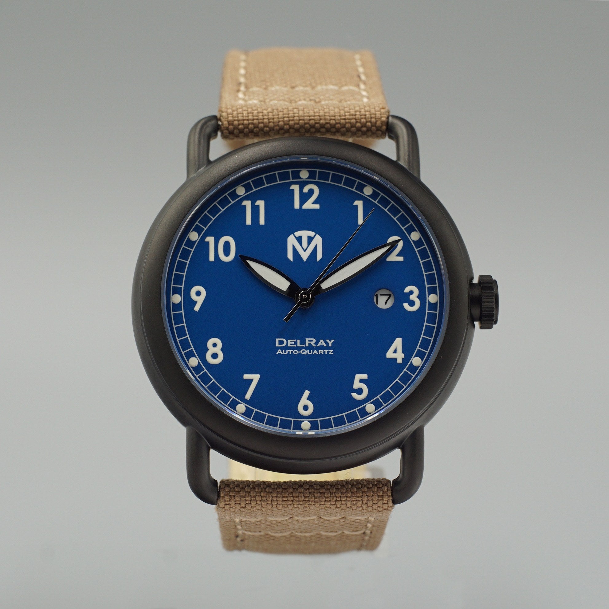 DelRay Men's Watch - Blue Dial - PVD Black Case Watch - McDowell Time Auto-Quartz Kinetic Movement YT57