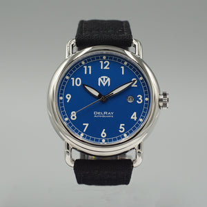 DelRay Men's Watch - Blue Dial - Polished Case Watch - McDowell Time Auto-Quartz Kinetic Movement YT57
