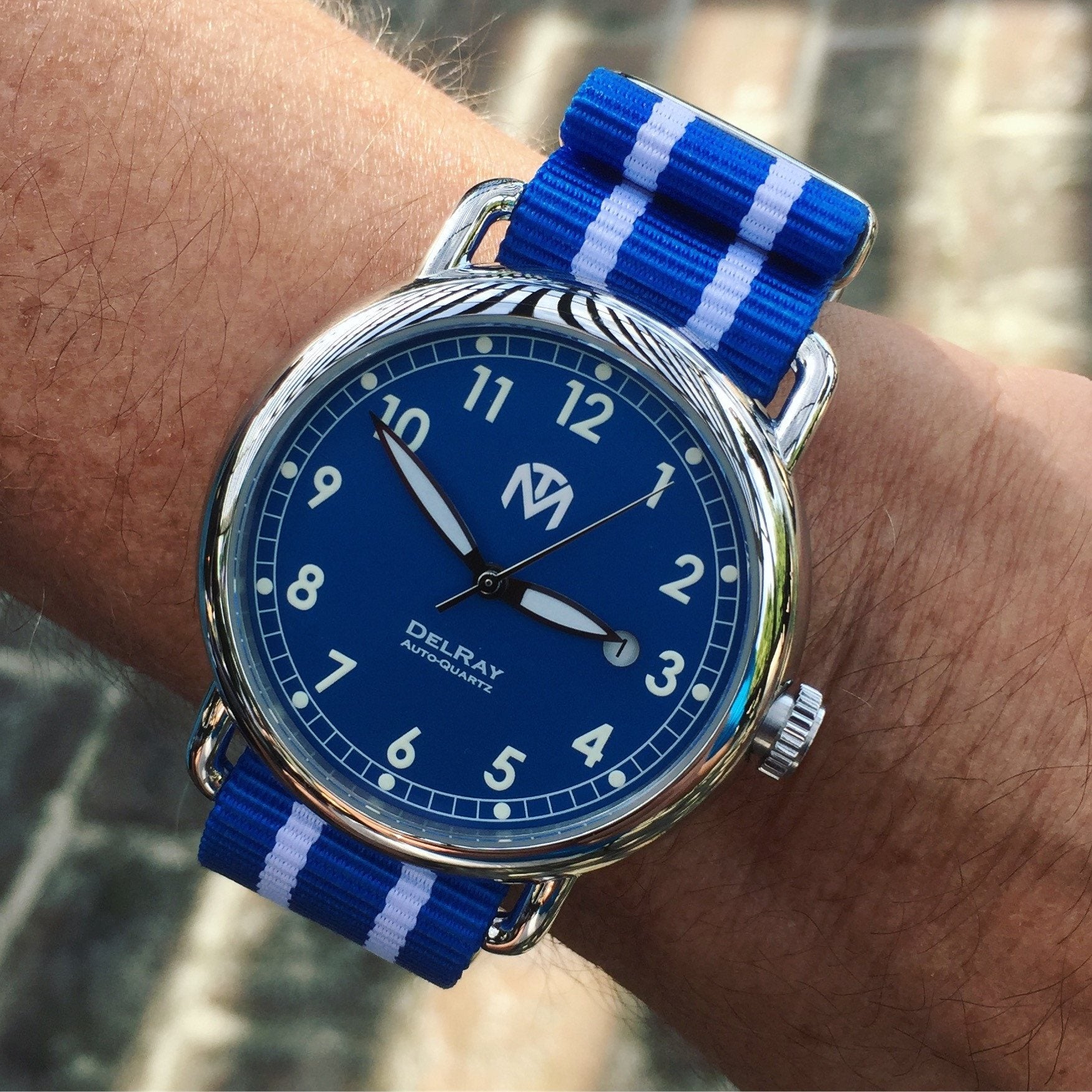 DelRay Blue Dial Polished Case 44mm Wire Lug Watch