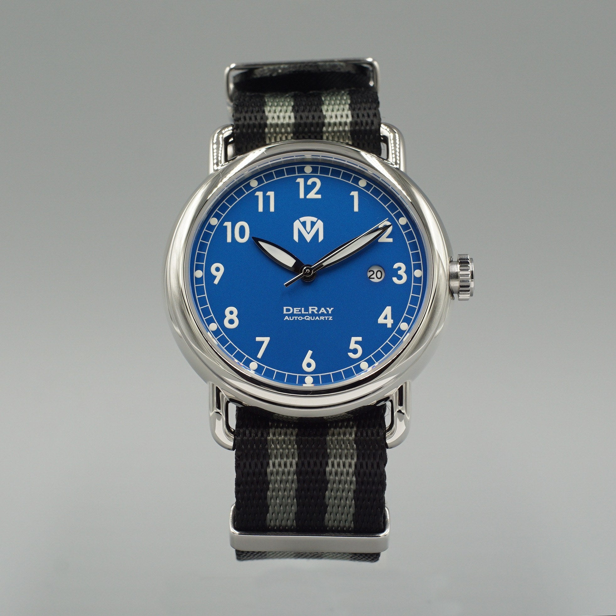 DelRay Men's Watch - Blue Dial - Polished Case Watch - McDowell Time Auto-Quartz Kinetic Movement YT57