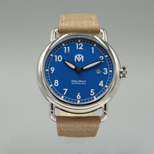 DelRay Men's Watch - Blue Dial - Polished Case Watch - McDowell Time Auto-Quartz Kinetic Movement YT57