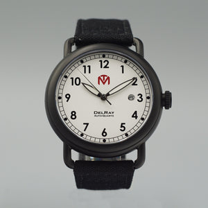 DelRay Men's Watch - White Dial - PVD Black Case Watch - McDowell Time Auto-Quartz Kinetic Movement YT57