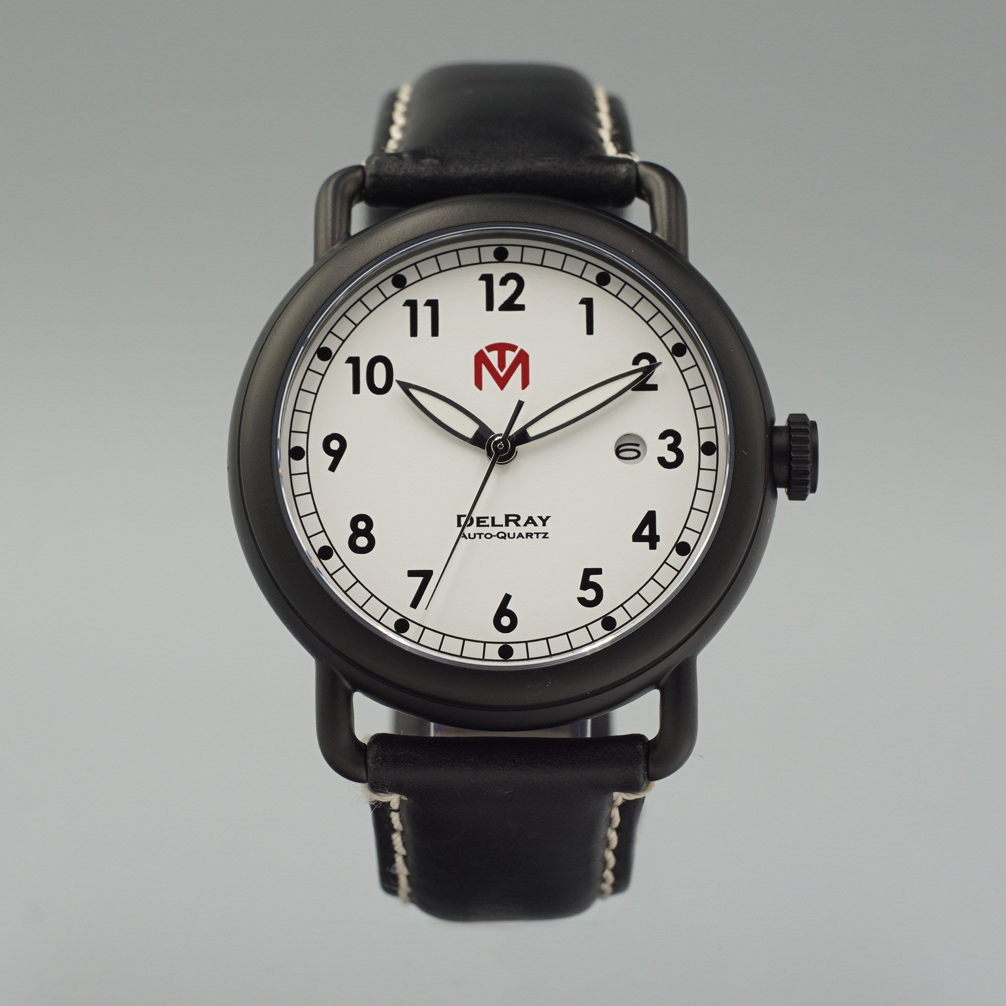 DelRay White Dial PVD Black Case 44mm Wire Lug Watch McDowell Time