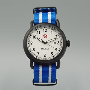 DelRay Men's Watch - White Dial - PVD Black Case Watch - McDowell Time Auto-Quartz Kinetic Movement YT57