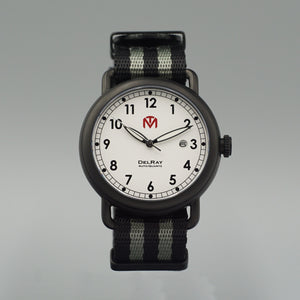 DelRay Men's Watch - White Dial - PVD Black Case Watch - McDowell Time Auto-Quartz Kinetic Movement YT57