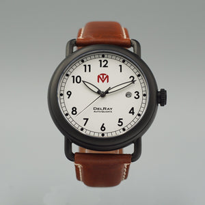DelRay Men's Watch - White Dial - PVD Black Case Watch - McDowell Time Auto-Quartz Kinetic Movement YT57