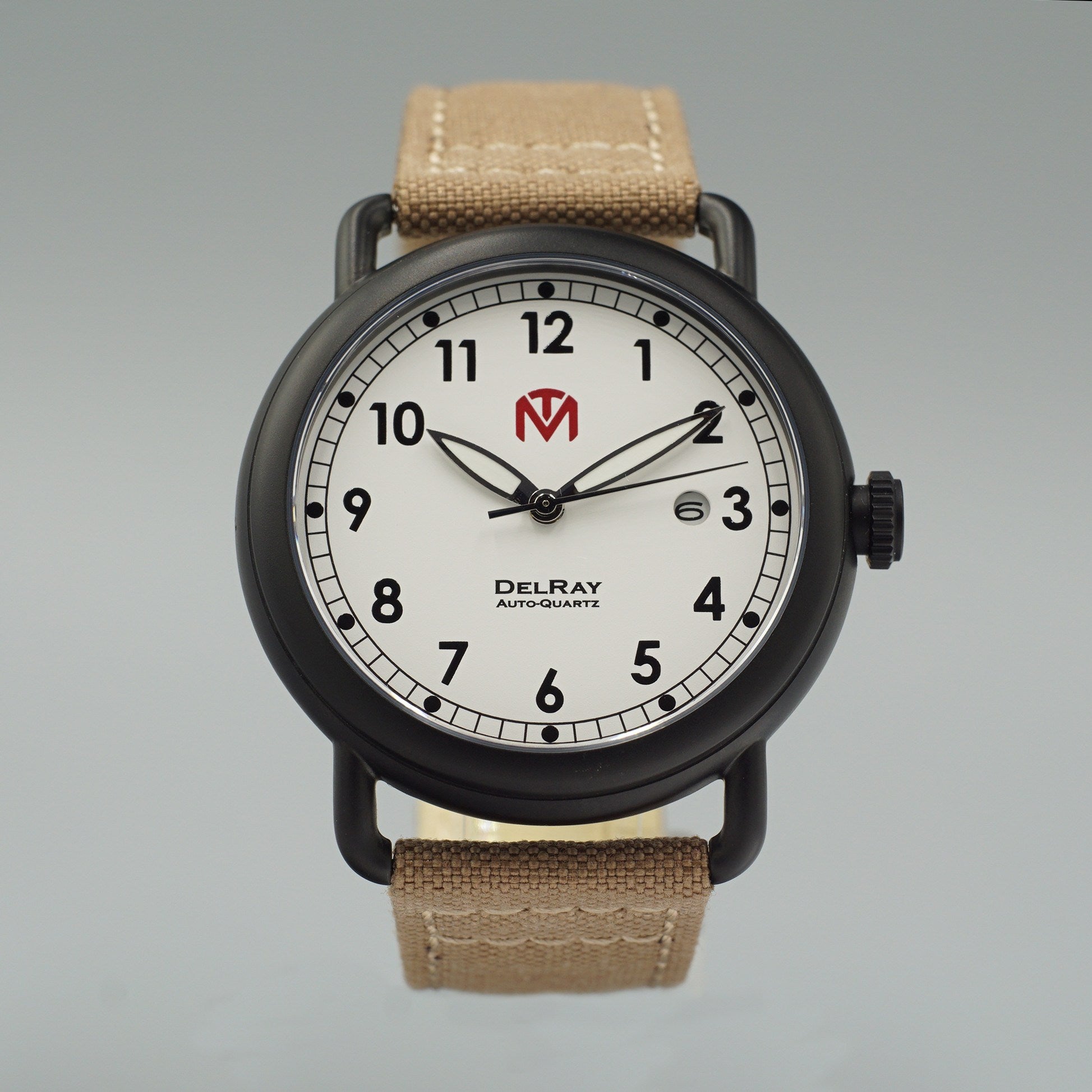 DelRay White Dial PVD Black Case 44mm Wire Lug Watch McDowell Time