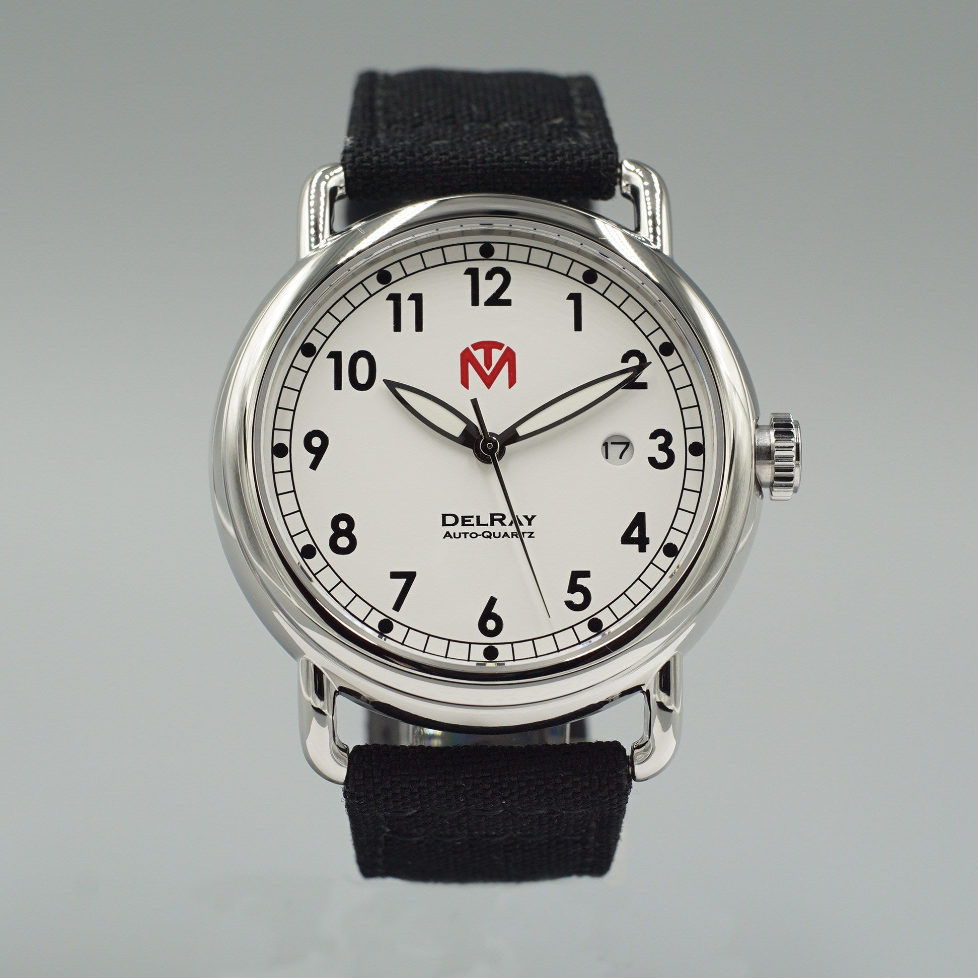 DelRay Men's Watch - White Dial - Polished Case Watch - McDowell Time Auto-Quartz Kinetic Movement YT57