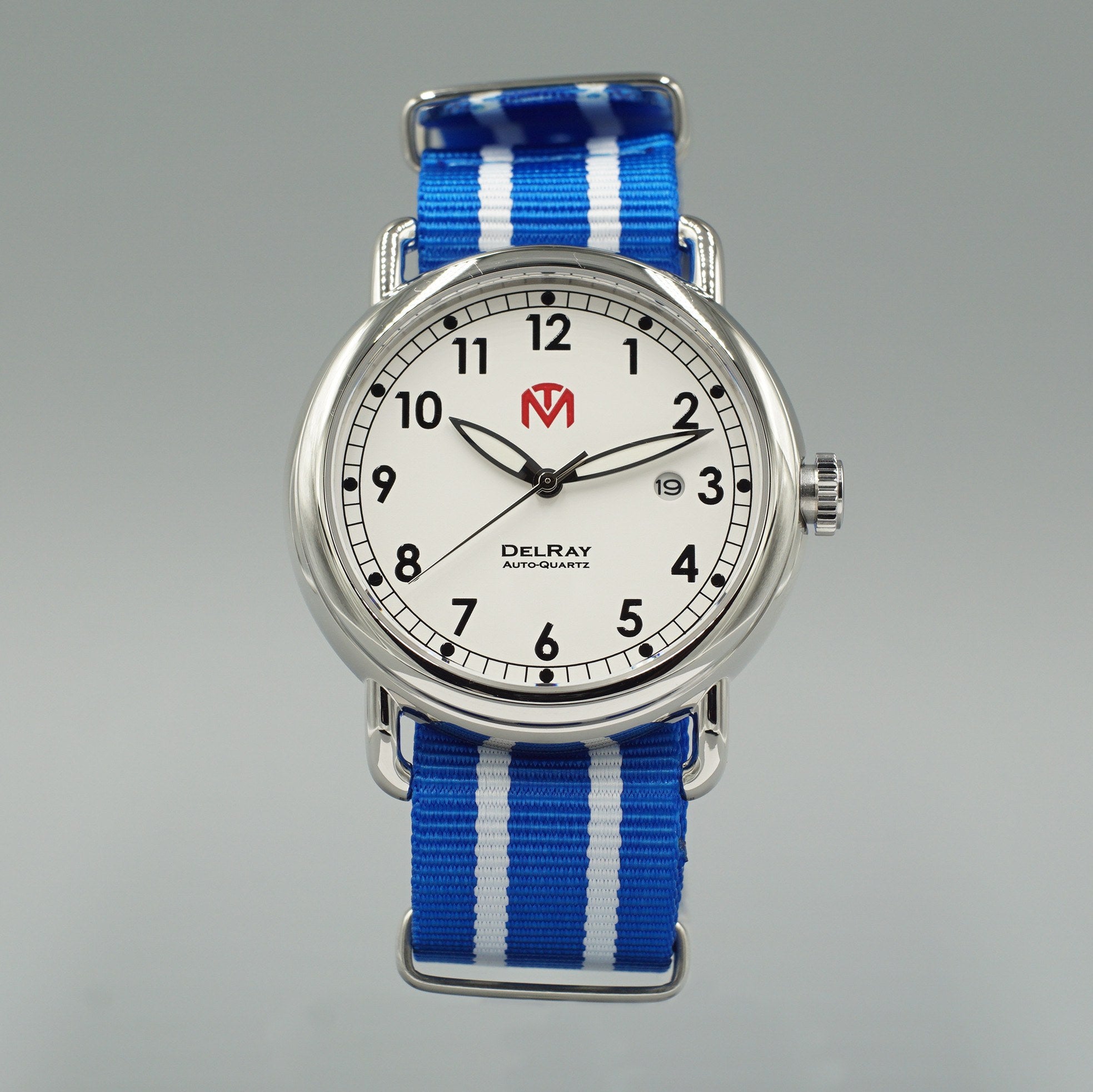 DelRay Men's Watch - White Dial - Polished Case Watch - McDowell Time Auto-Quartz Kinetic Movement YT57