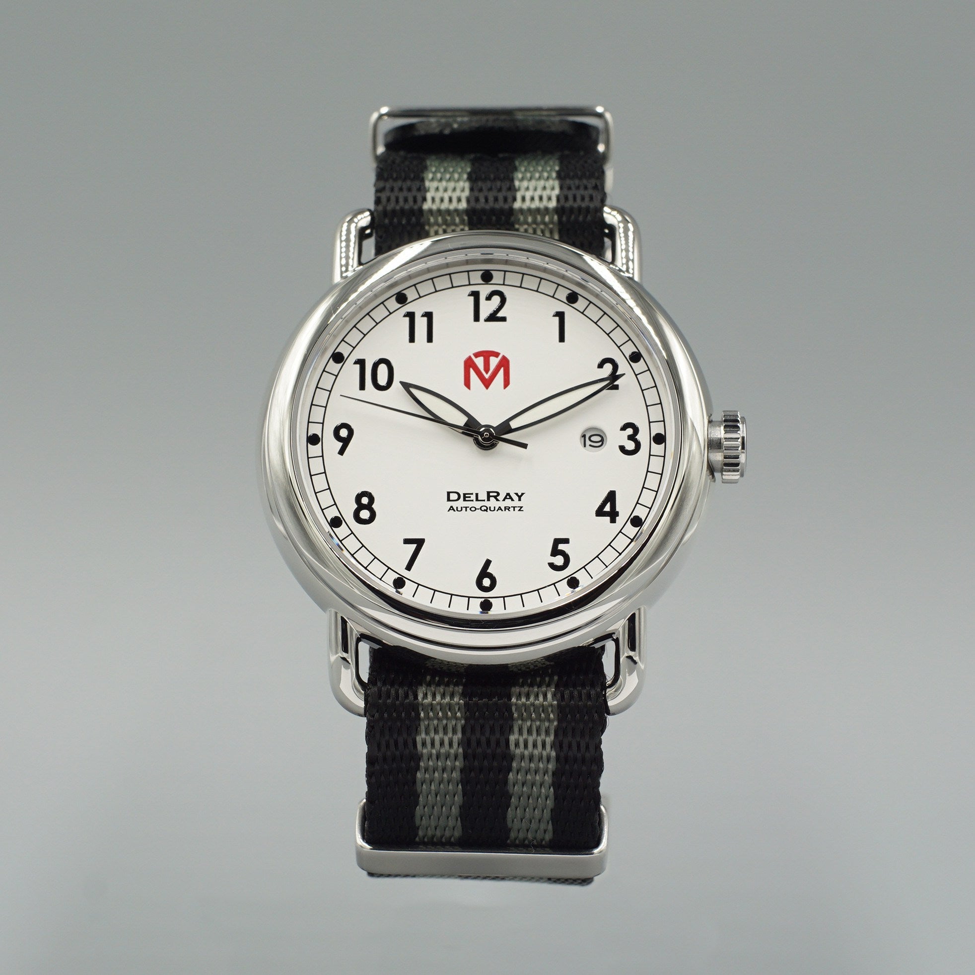 DelRay Men's Watch - White Dial - Polished Case Watch - McDowell Time Auto-Quartz Kinetic Movement YT57