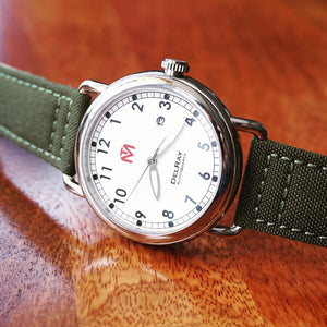 DelRay Men's Watch - White Dial - Polished Case Watch - McDowell Time Auto-Quartz Kinetic Movement YT57