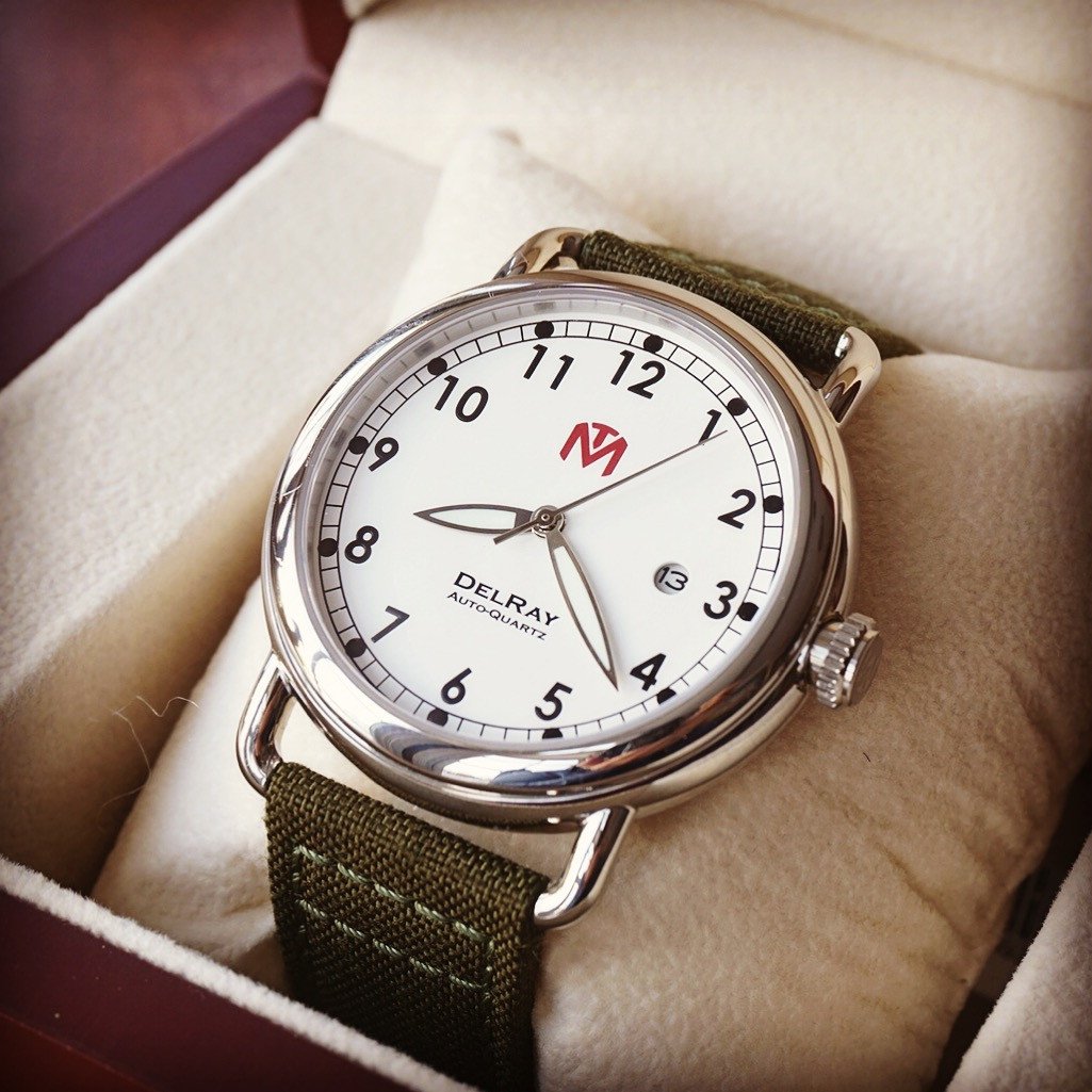 DelRay White Dial Polished Case 44mm Wire Lug Watch McDowell Time