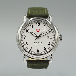 DelRay Men's Watch - White Dial - Polished Case Watch - McDowell Time Auto-Quartz Kinetic Movement YT57