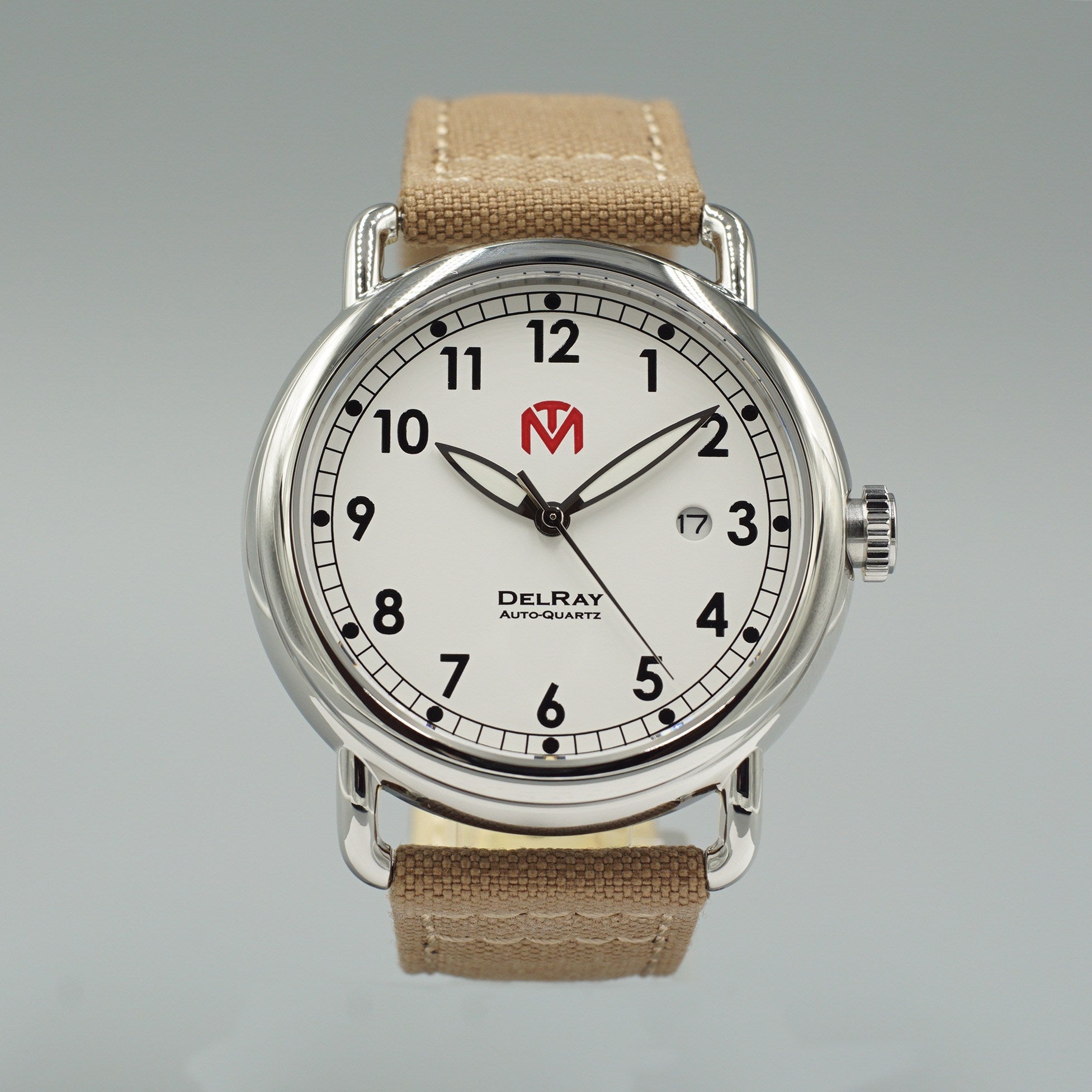 DelRay Men's Watch - White Dial - Polished Case Watch - McDowell Time Auto-Quartz Kinetic Movement YT57